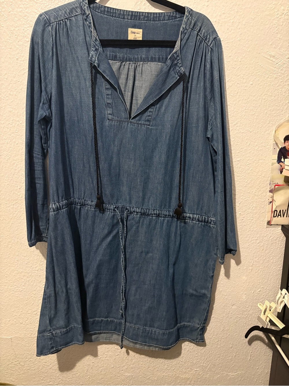 GAP Light Blue Denim-Style Drawstring Dress
